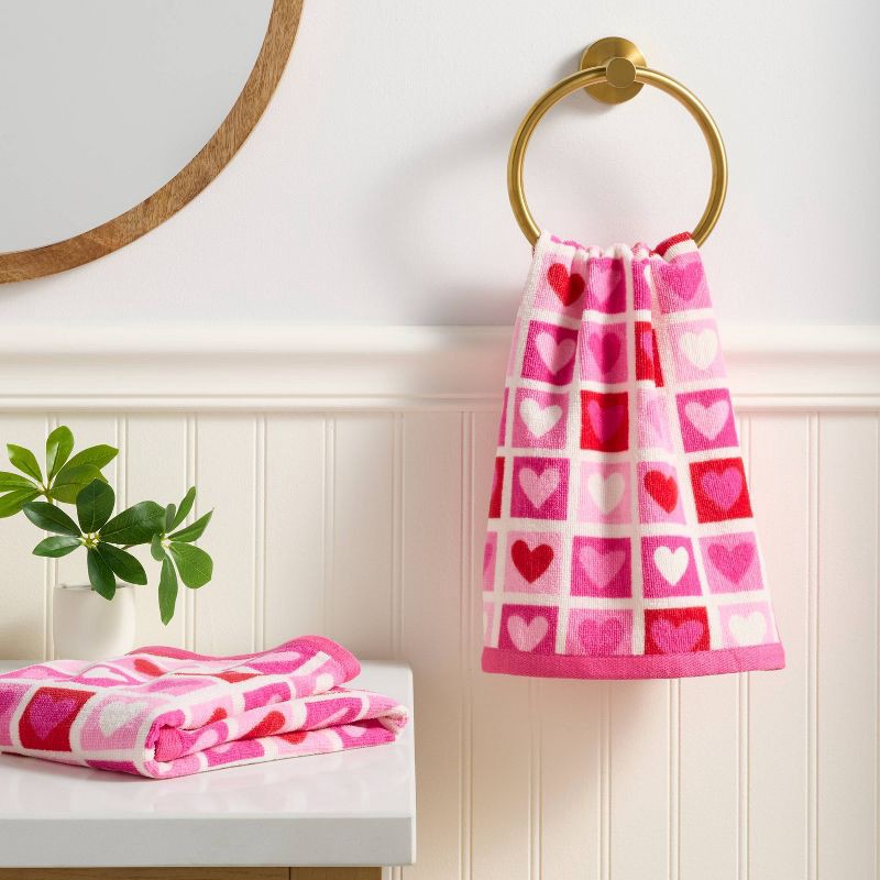 slide 2 of 3, 2pk Valentine's Day Heart Grid Hand Towel Set - Room Essentials™, 2 ct