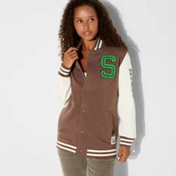 Adult Peanuts Snoopy Letterman Graphic Jacket - Brown XXL