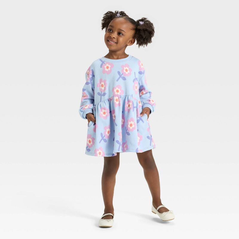 slide 2 of 3, Toddler Girls' French Terry Dress - Cat & Jack™ Blue 12M, 1 ct