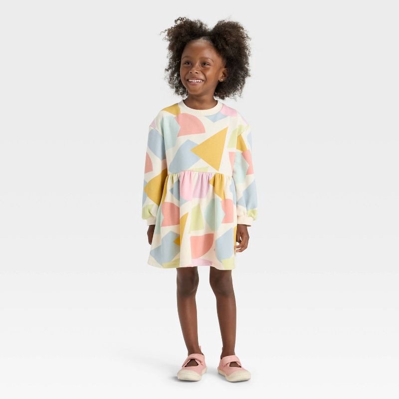 slide 2 of 3, Toddler Girls' French Terry Dress - Cat & Jack™ Cream 3T, 1 ct