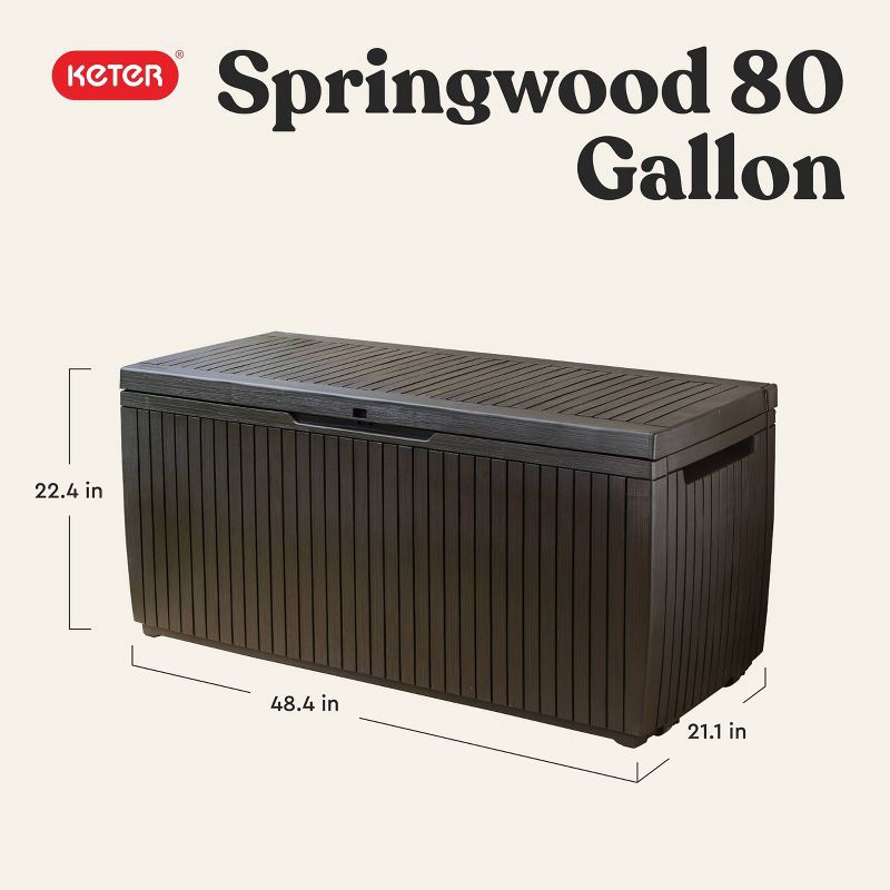 slide 2 of 14, Keter 80gal Springwood Deck Box Brown, 80 gal