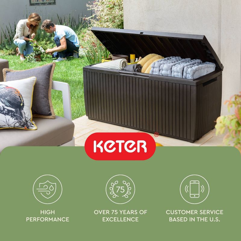 slide 12 of 14, Keter 80gal Springwood Deck Box Brown, 80 gal