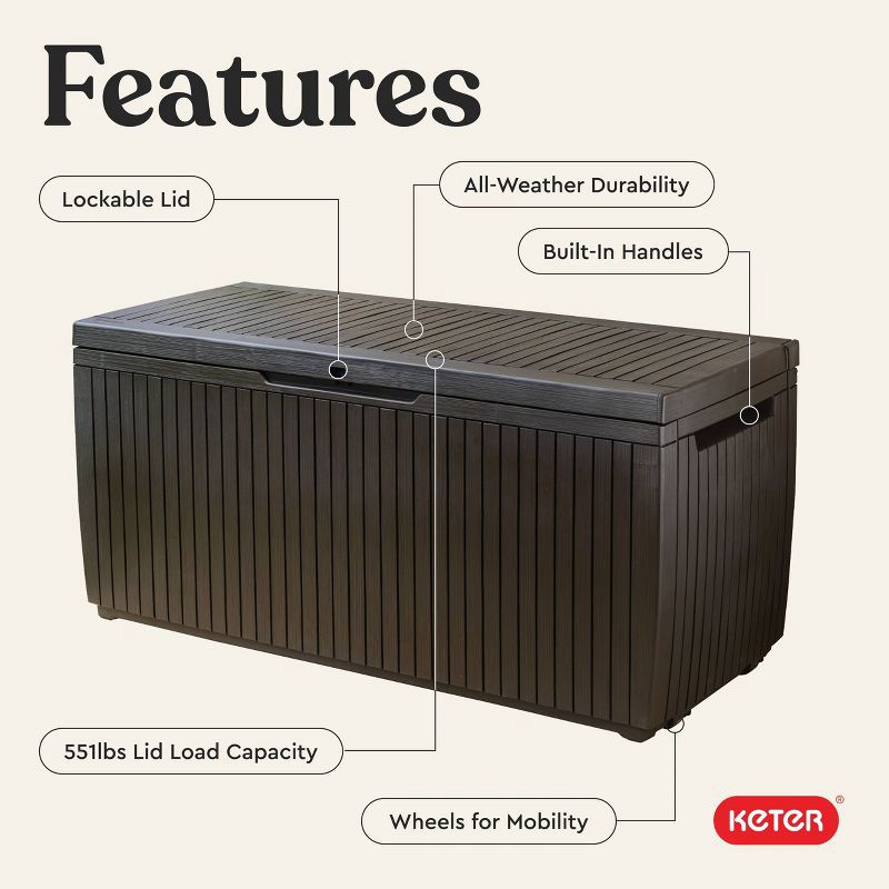 slide 7 of 14, Keter 80gal Springwood Deck Box Brown, 80 gal