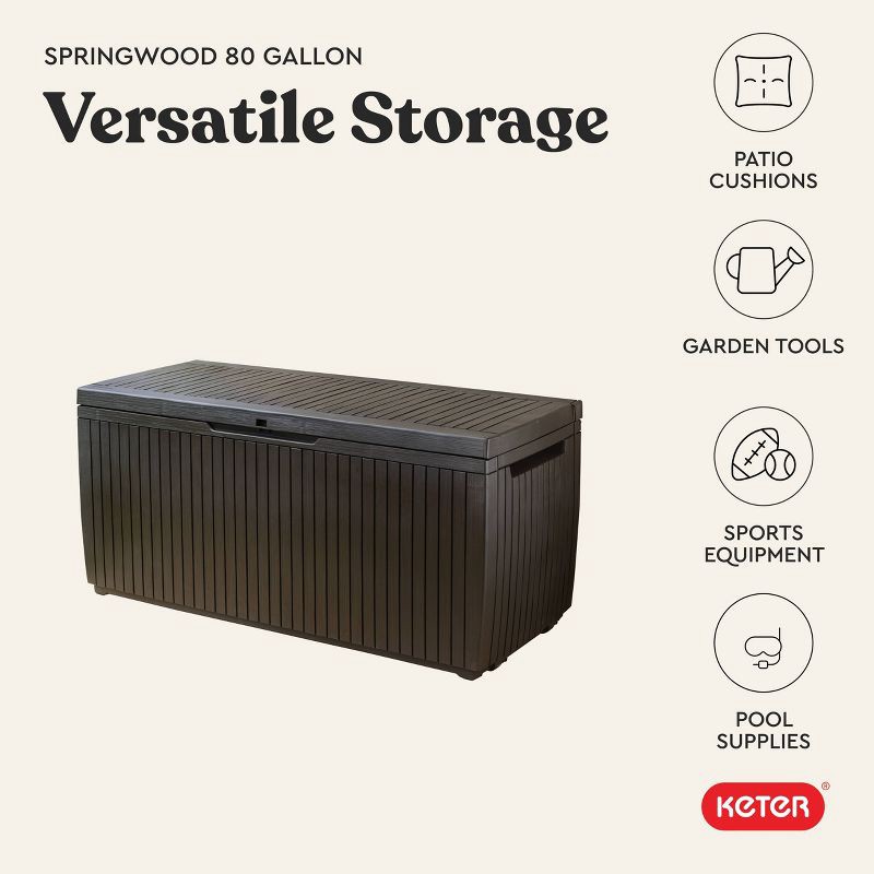 slide 8 of 14, Keter 80gal Springwood Deck Box Brown, 80 gal