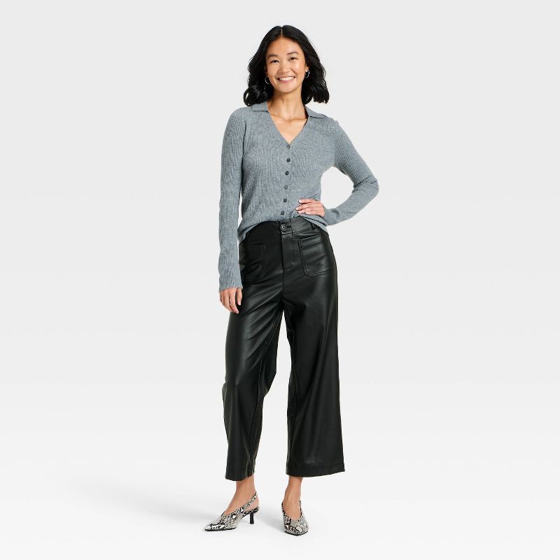 slide 3 of 3, Women's Faux Leather Sailor Pants - A New Day™ Black 12, 1 ct