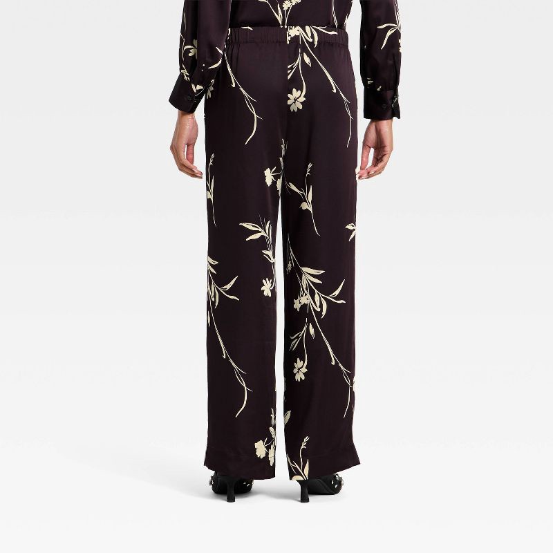 slide 2 of 3, Women's Satin Low-Rise Pull-On Pants - A New Day™ Brown Floral M, 1 ct