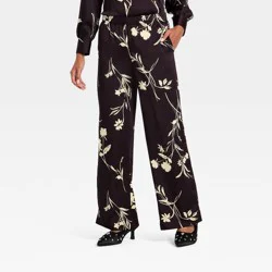 Women's Satin Low-Rise Pull-On Pants - A New Day™ Brown Floral M