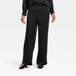 Women's Satin Low-Rise Pull-On Pants - A New Day™ Black S