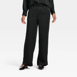 Women's Satin Low-Rise Pull-On Pants - A New Day™ Black M