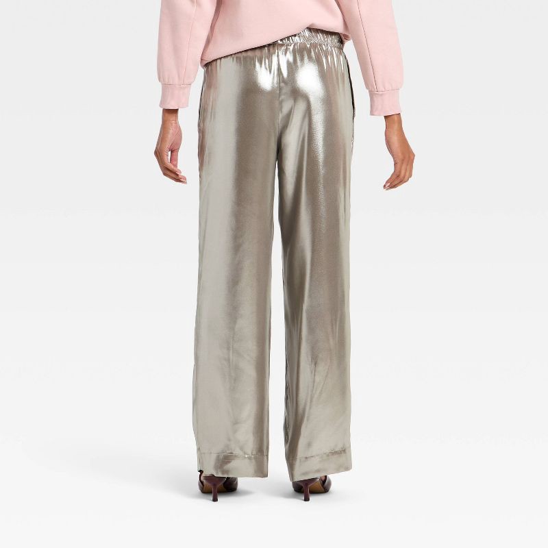 slide 2 of 3, Women's Metallic Foil Pull-On Pants - A New Day™ Silver S, 1 ct