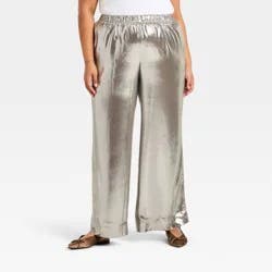 Women's Metallic Foil Pull-On Pants - A New Day™ Silver XXL