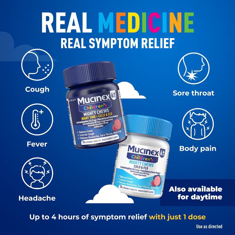 slide 6 of 10, Mucinex Kids' Mighty Chews CCF - Night Chewables - Acetaminophen, Dextromethorphan - 16ct, 16 ct