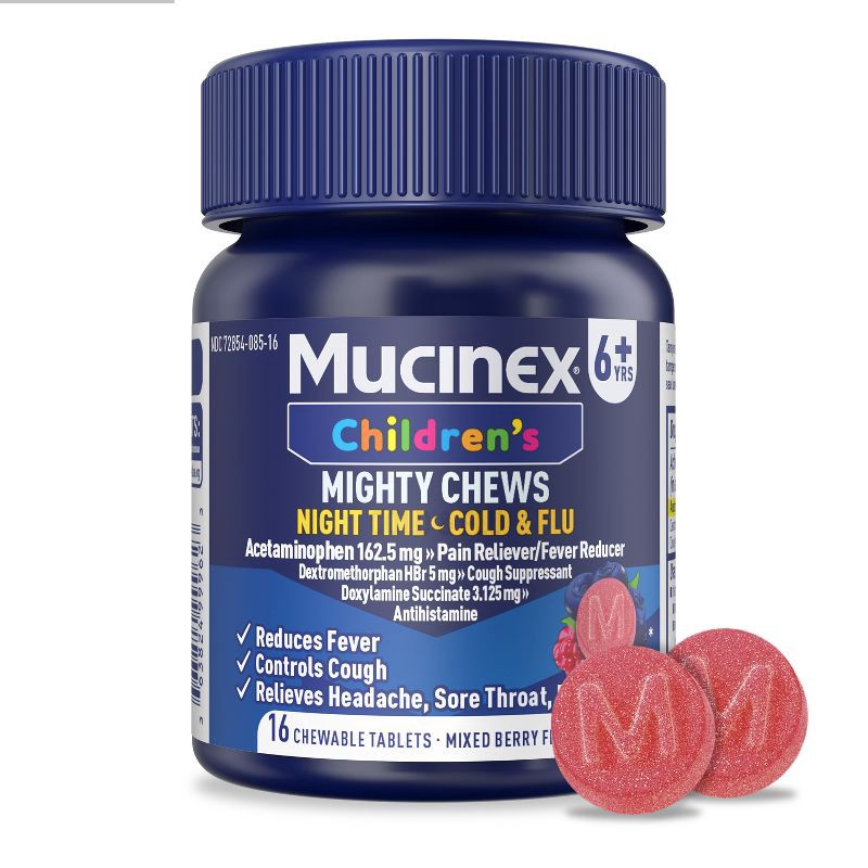 slide 1 of 10, Mucinex Kids' Mighty Chews CCF - Night Chewables - Acetaminophen, Dextromethorphan - 16ct, 16 ct