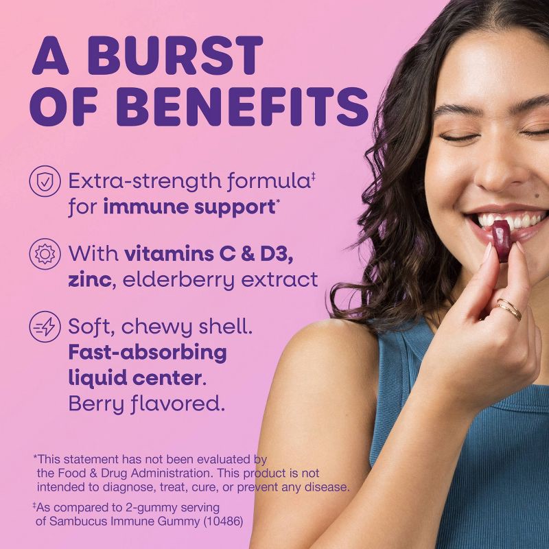 slide 3 of 9, Nature's Way Sambucus Ultra Immune Juicy Burst Chews with Vitamins C & D3, Zinc, Elderberry Extract - Berry Flavored - 25ct, 25 ct