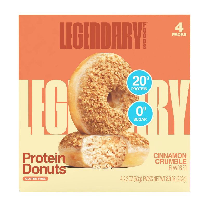 slide 1 of 5, Legendary Foods Gluten Free and Keto Friendly Protein Donuts - Cinnamon Crumble - 20g Protein - 8.9oz/4ct, 20 gram, 8.9 oz, 4 ct