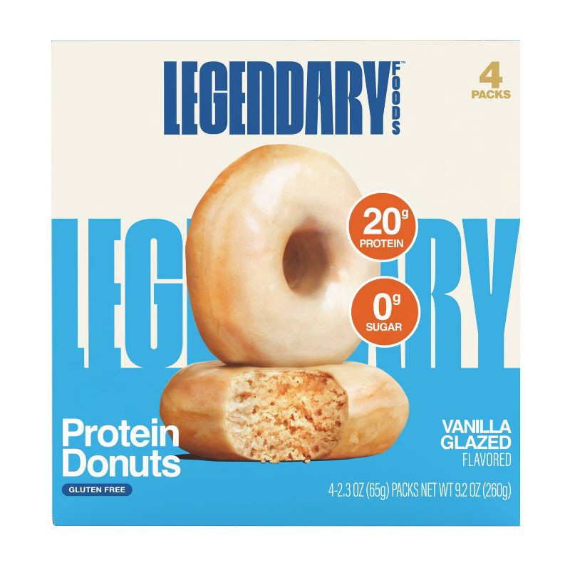slide 1 of 5, Legendary Foods Gluten Free and Keto Friendly Protein Donuts - Vanilla Glazed - 20g Protein - 9.2oz/4ct, 20 gram, 9.2 oz, 4 ct