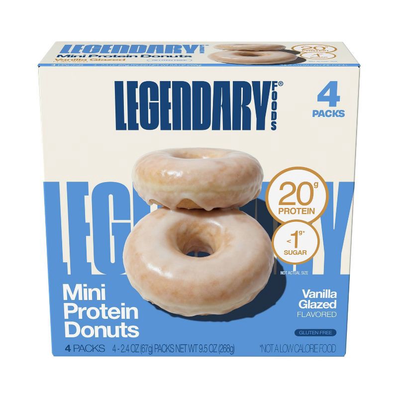 slide 1 of 5, Legendary Foods Gluten Free and Keto Friendly Protein Donuts - Vanilla Glazed - 20g Protein - 9.5oz/4ct, 20 gram, 9.5 oz, 4 ct