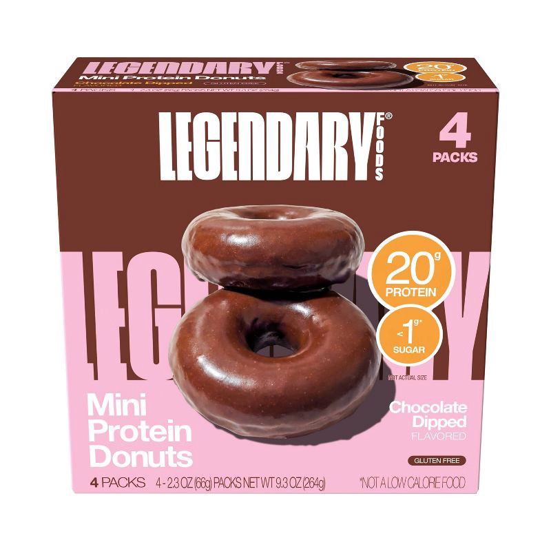 slide 1 of 1, Legendary Foods Gluten Free and Keto Friendly Protein Donuts - Chocolate Dipped - 20g Protein - 9.3oz/4ct, 20 gram, 9.3 oz, 4 ct