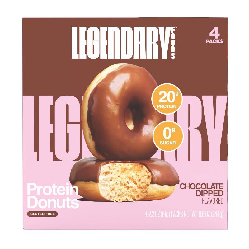 slide 1 of 5, Legendary Foods Gluten Free and Keto Friendly Protein Donuts - Chocolate Dipped - 20g Protein - 8.6oz/4ct, 20 gram, 8.6 oz, 4 ct