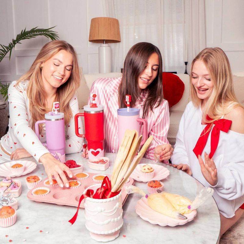 slide 5 of 5, CharCharms 4pk Valentines XOXO Straw Toppers, 4 ct