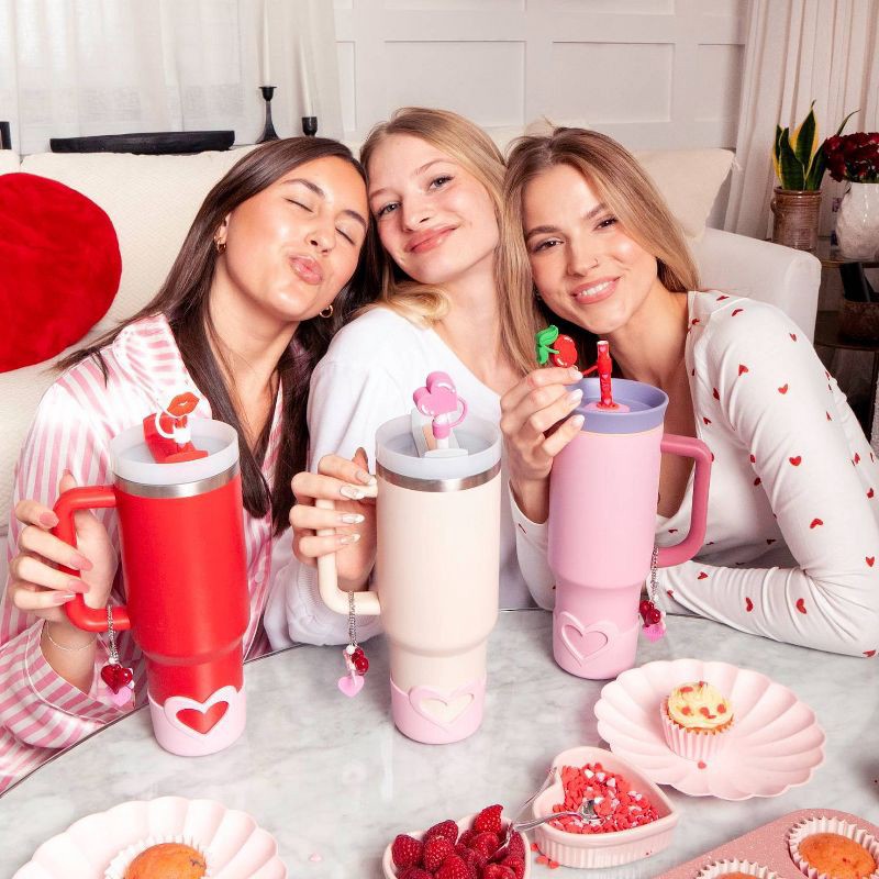 slide 3 of 3, CharCharms 6pk 20oz Valentines Water Bottle Straws, 6 ct; 20 oz