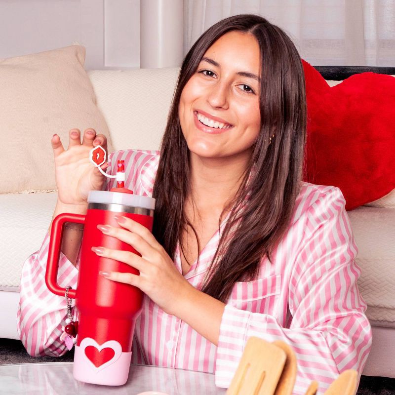 slide 2 of 3, CharCharms 6pk 40oz Valentines Water Bottle Straws, 6 ct, 40 oz