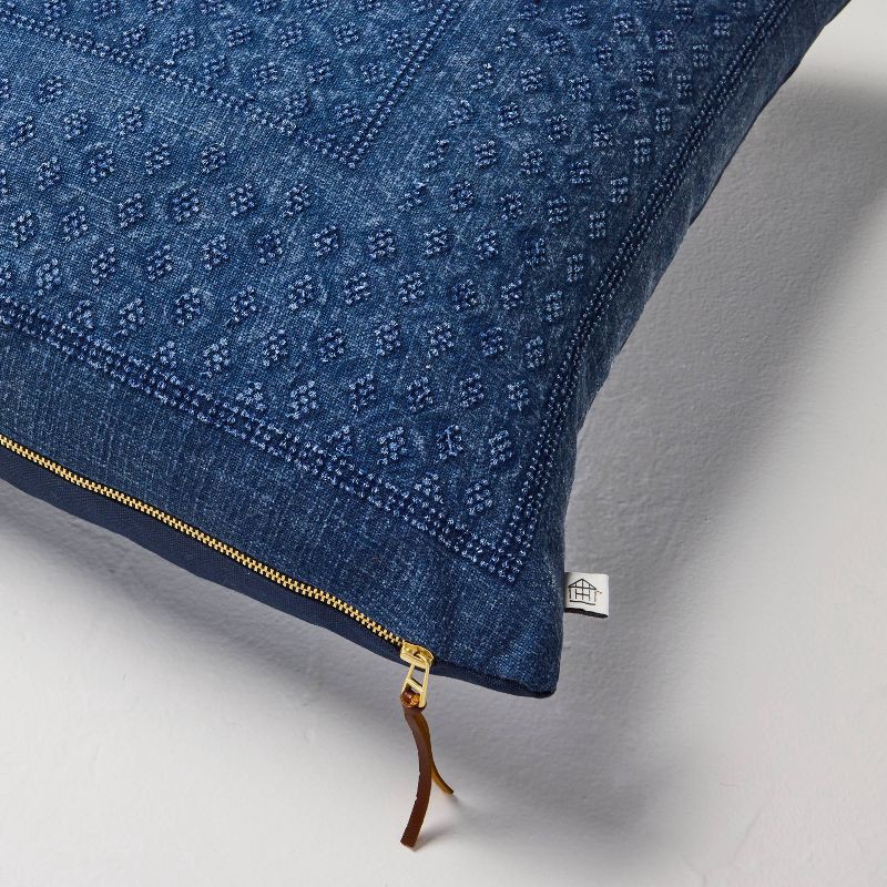 slide 4 of 4, Hearth & Hand with Magnolia 18"x18" Embroidered Square Throw Pillow Navy - Hearth & Hand™ with Magnolia, 1 ct