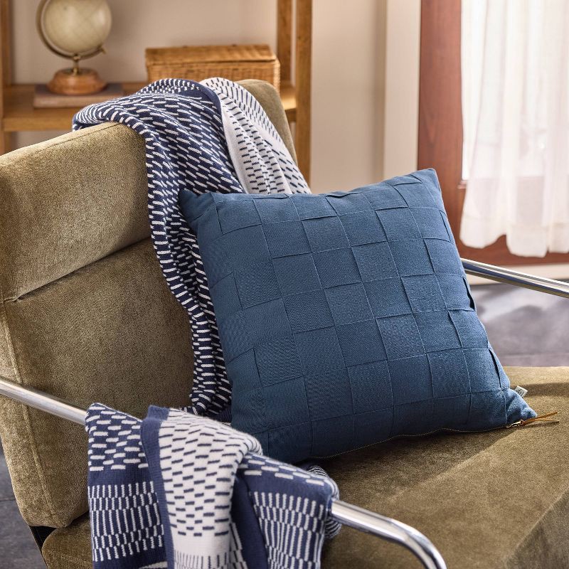 slide 2 of 4, Hearth & Hand with Magnolia 18"x18" Basket Weave Square Throw Pillow Navy - Hearth & Hand™ with Magnolia, 1 ct