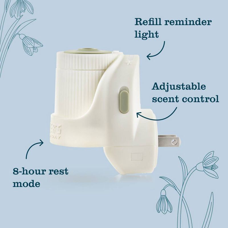 slide 7 of 9, Mrs. Meyer's Clean Day Premium Scented Oil Plug-In Diffuser Air Freshener Starter Kits - Snow Drop - 1 Warmer + 1 Refill - 0.67 fl oz, 0.67 fl oz