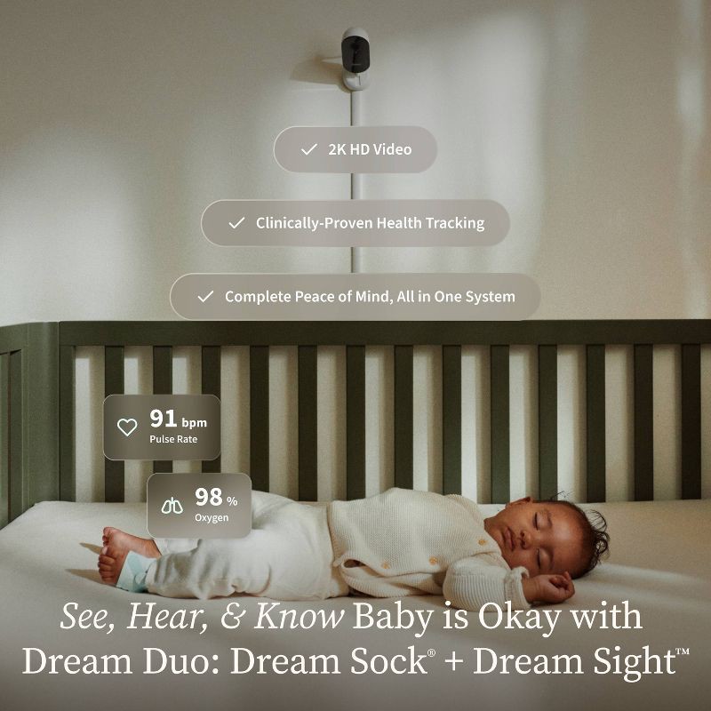 slide 3 of 11, Owlet Dream Duo (Gen 3) All-in-One Smart Baby Breathing and Movement Monitoring Bundle with Sock & 2K HD Cam - Mint, 1 ct