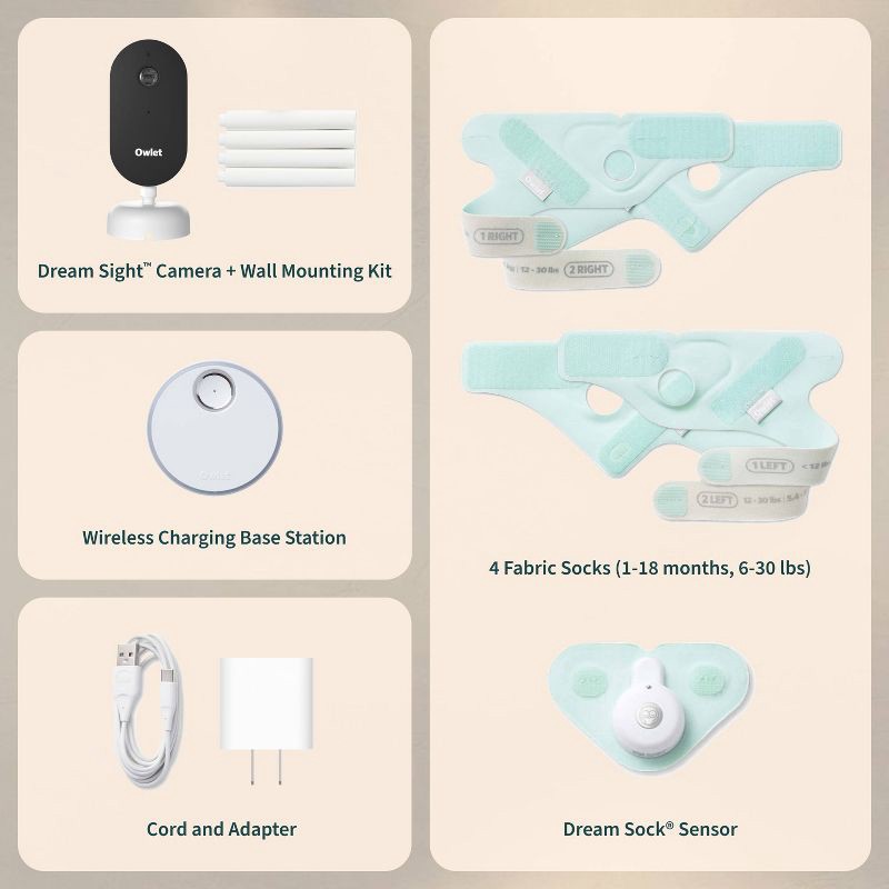 slide 11 of 11, Owlet Dream Duo (Gen 3) All-in-One Smart Baby Breathing and Movement Monitoring Bundle with Sock & 2K HD Cam - Mint, 1 ct