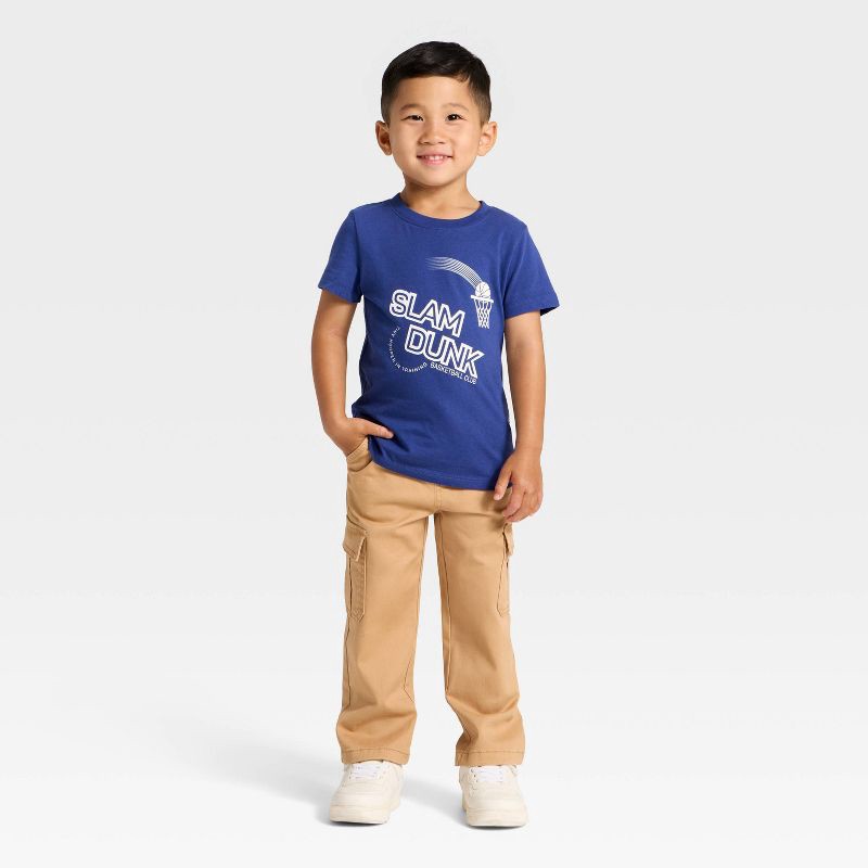 slide 2 of 4, Toddler Boys' Short Sleeve Slam Dunk Graphic T-Shirt - Cat & Jack™ Dark Blue 3T, 1 ct