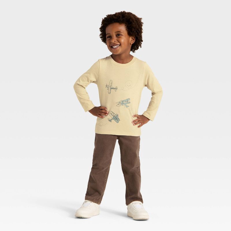 slide 2 of 3, Toddler Boys' Long Sleeve Airplane Graphic T-Shirt - Cat & Jack™ Khaki 4T, 1 ct
