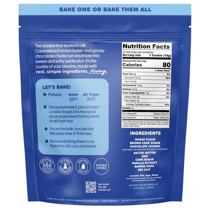slide 2 of 4, BAKR Brown Butter Chocolate Chip Frozen Cookie Dough - 8oz, 8 oz
