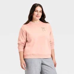 Women's Embellished Crew Sweatshirt - A New Day™ Pink XXL