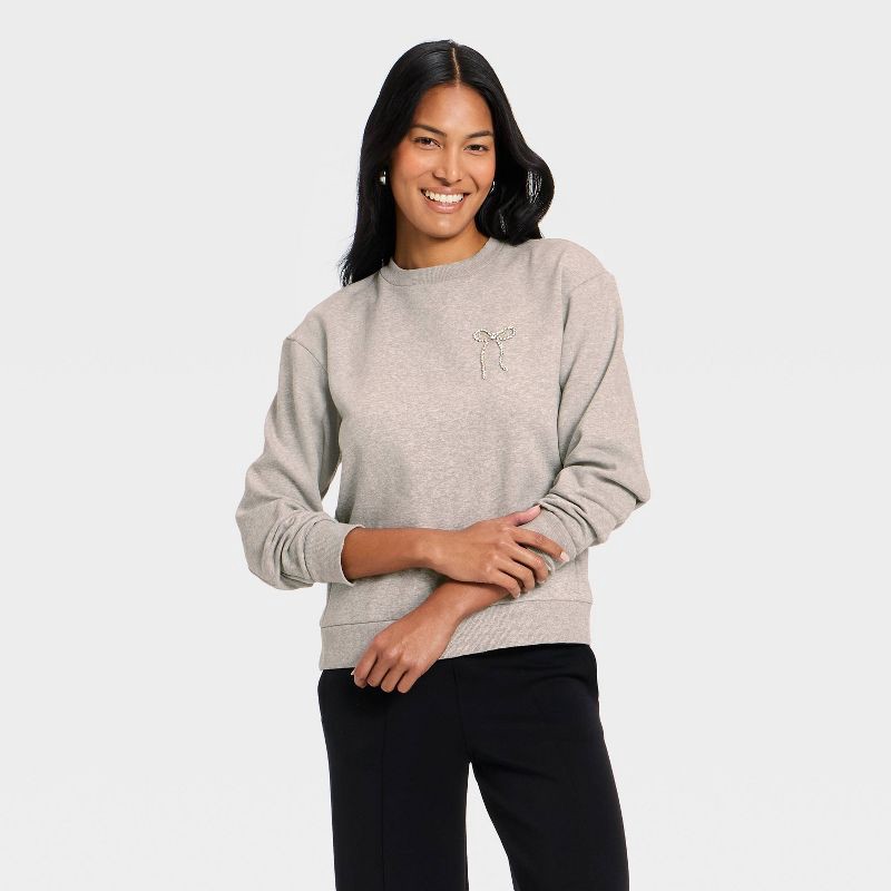 slide 1 of 4, Women's Embellished Sweatshirt - A New Day™ Heather Gray M, 1 ct