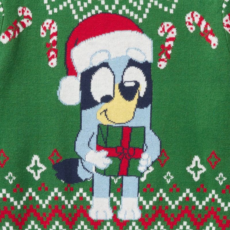 slide 3 of 3, Toddler Bluey Christmas Sweater - Green/Red 5T, 1 ct