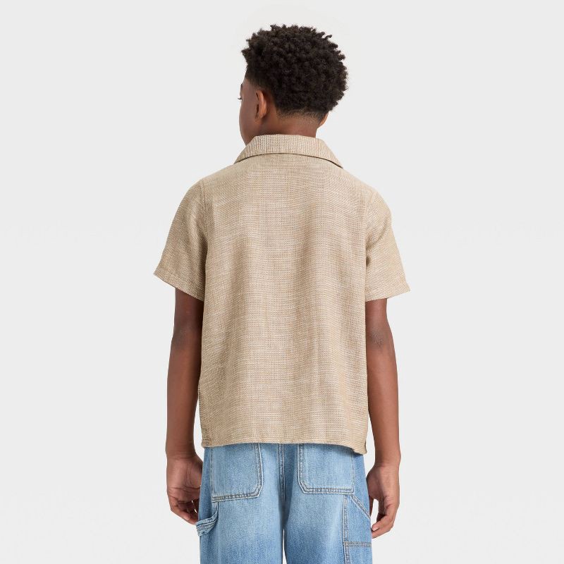 slide 2 of 3, Boys' Short Sleeve Woven Button-Up Shirt - art class™ Beige M, 1 ct