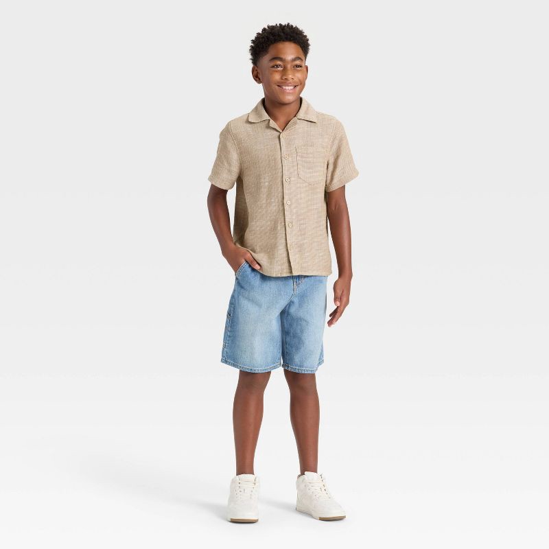 slide 3 of 3, Boys' Short Sleeve Woven Button-Up Shirt - art class™ Beige L, 1 ct