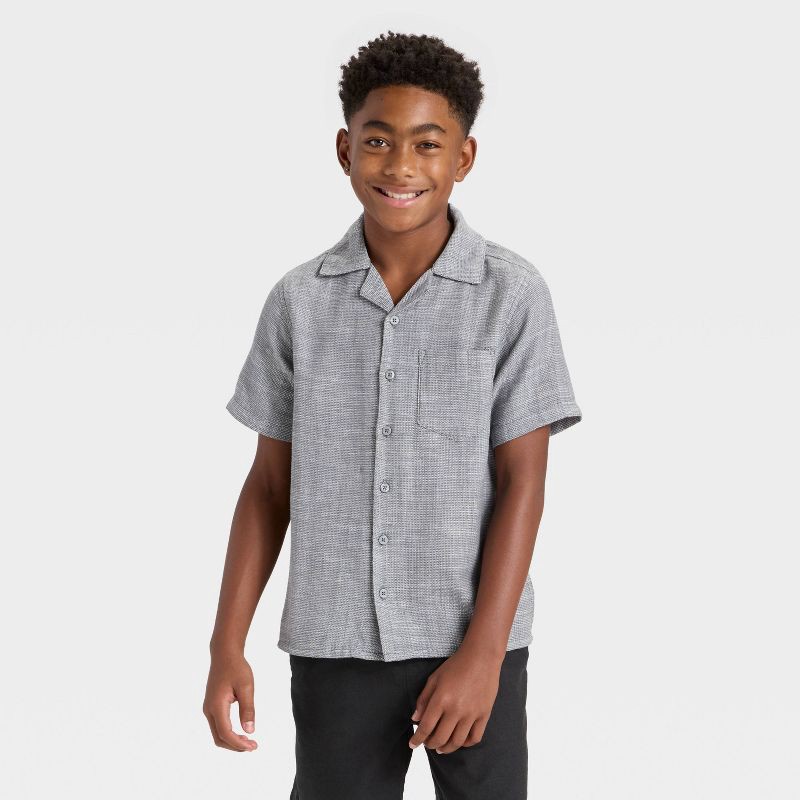 slide 1 of 3, Boys' Short Sleeve Woven Button-Up Shirt - art class™ Gray XL, 1 ct