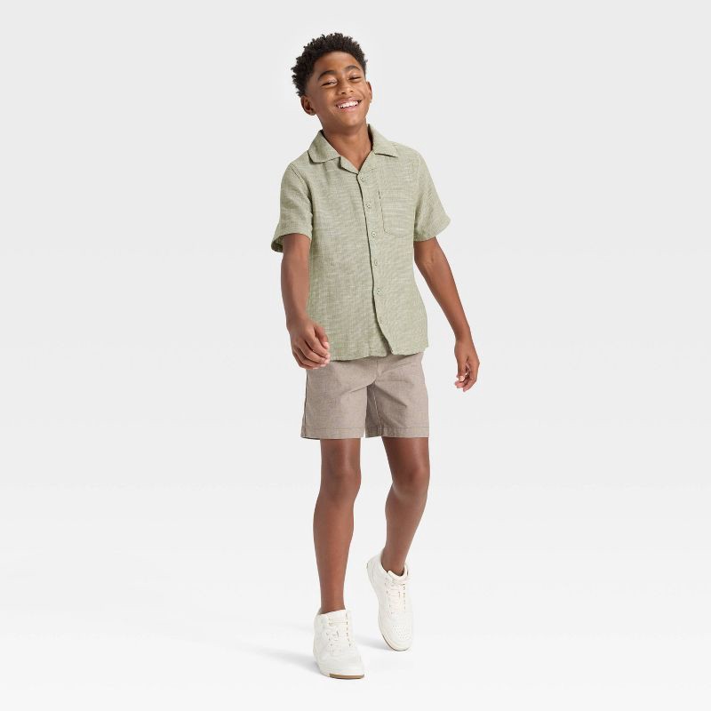 slide 3 of 3, Boys' Short Sleeve Woven Button-Up Shirt - art class™ Sage Green XL, 1 ct