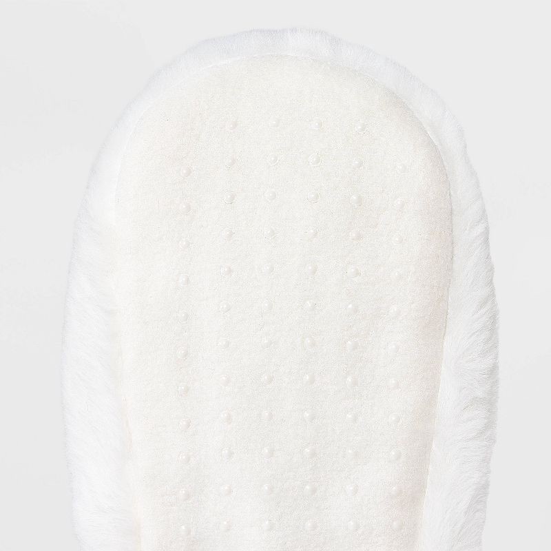 slide 5 of 5, Adult Embroidered 'Fa La La' Faux Fur Christmas Slipper Socks with Grippers - Wondershop™ Ivory M/L, 1 ct