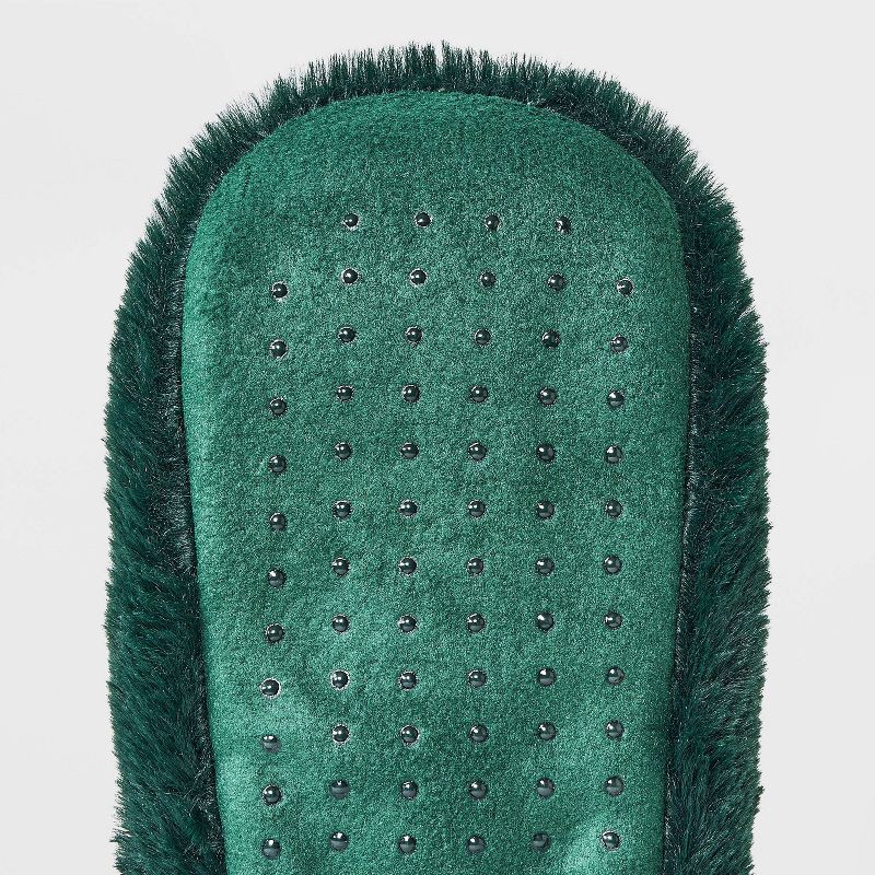 slide 5 of 5, Adult Embroidered 'Merry' Faux Fur Christmas Slipper Socks with Grippers - Wondershop™ Green L/XL, 1 ct