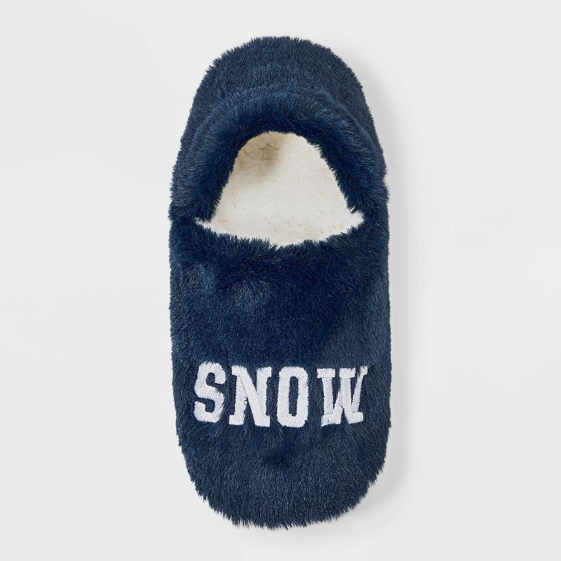 slide 3 of 5, Adult Embroidered 'snow Days' Faux Fur Christmas Slipper Socks with Grippers - Wondershop™ Navy S/M, 1 ct