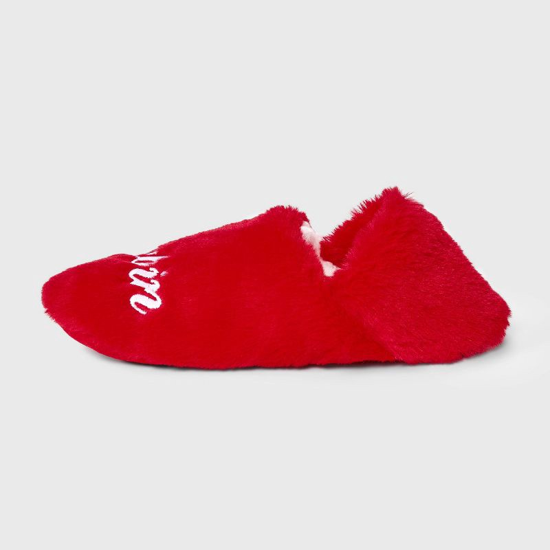 slide 2 of 5, Adult Embroidered 'Cabin Crew' Faux Fur Christmas Slipper Socks with Grippers - Wondershop™ Red S/M, 1 ct