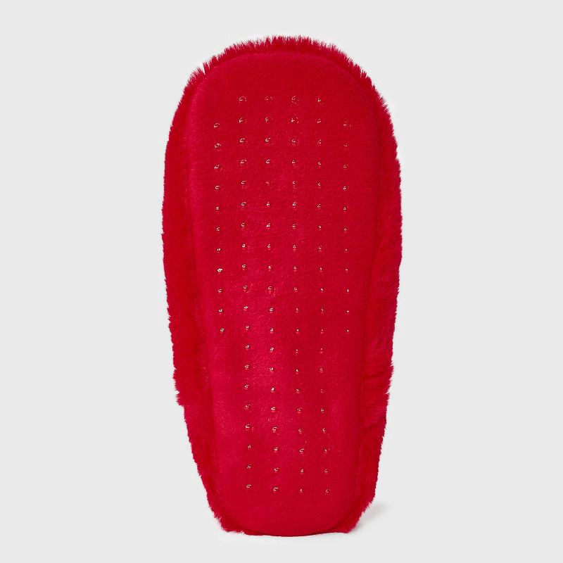 slide 4 of 5, Adult Embroidered 'Cabin Crew' Faux Fur Christmas Slipper Socks with Grippers - Wondershop™ Red S/M, 1 ct