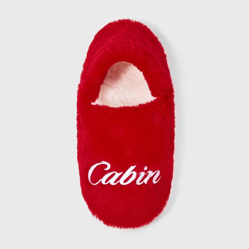 slide 3 of 5, Adult Embroidered 'Cabin Crew' Faux Fur Christmas Slipper Socks with Grippers - Wondershop™ Red L/XL, 1 ct
