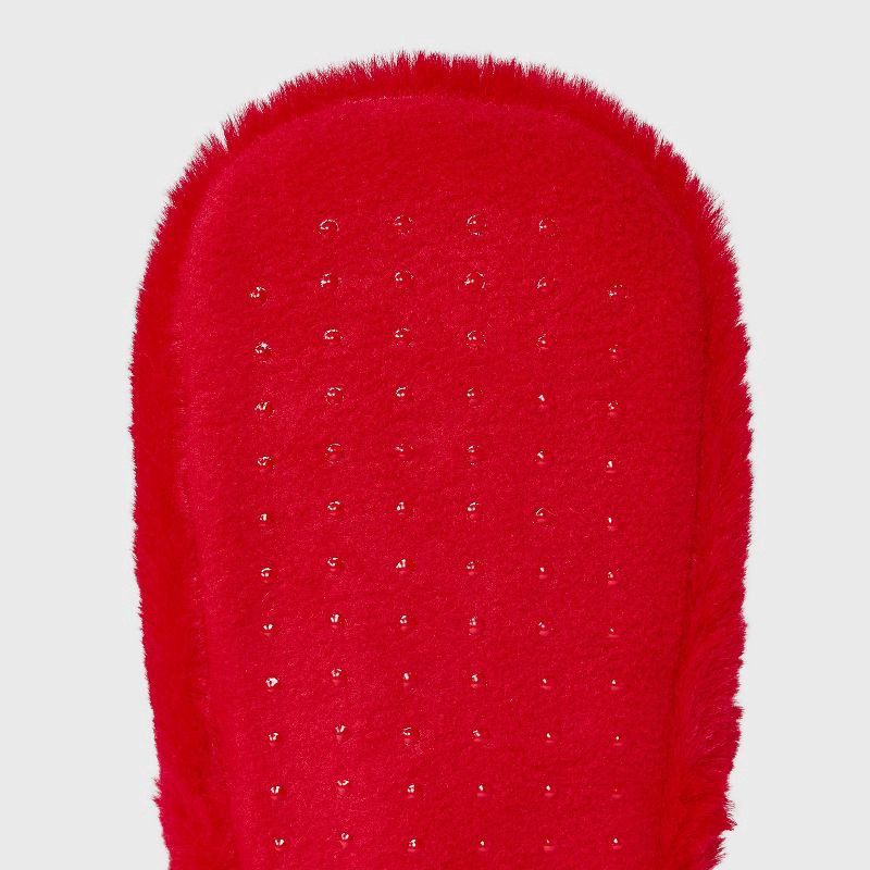 slide 5 of 5, Adult Embroidered 'Cabin Crew' Faux Fur Christmas Slipper Socks with Grippers - Wondershop™ Red L/XL, 1 ct