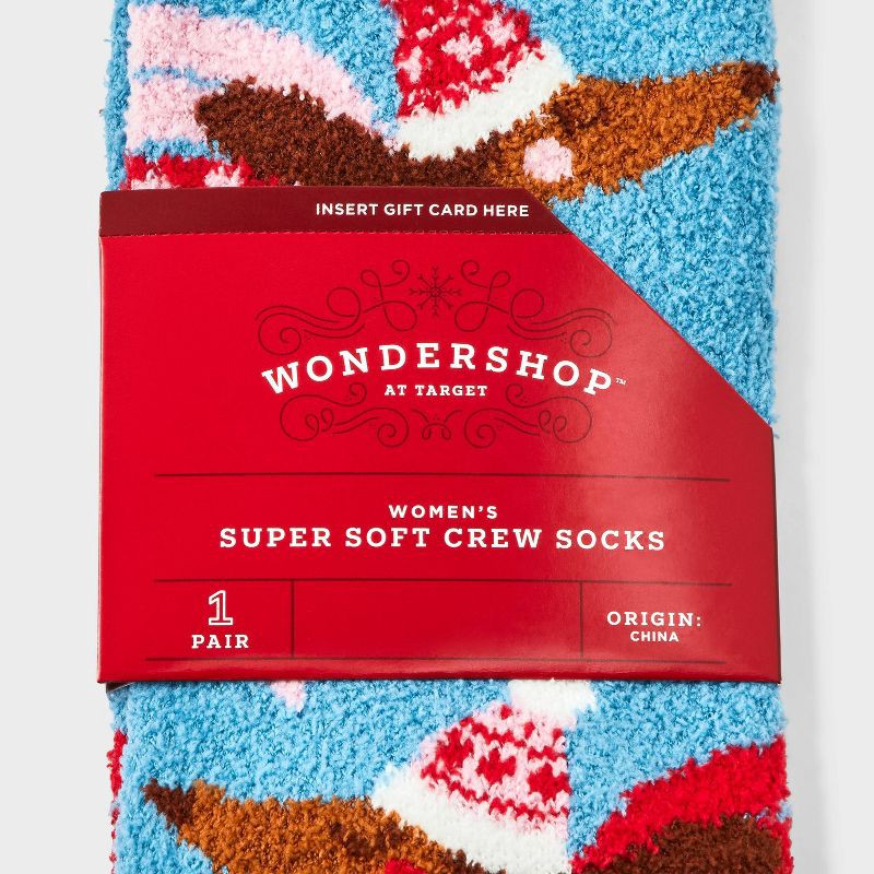 slide 3 of 3, Women's Winter Dachshunds Christmas Cozy Crew Socks with Gift Card Holder - Wondershop™ Blue/Pink 4-10, 1 ct