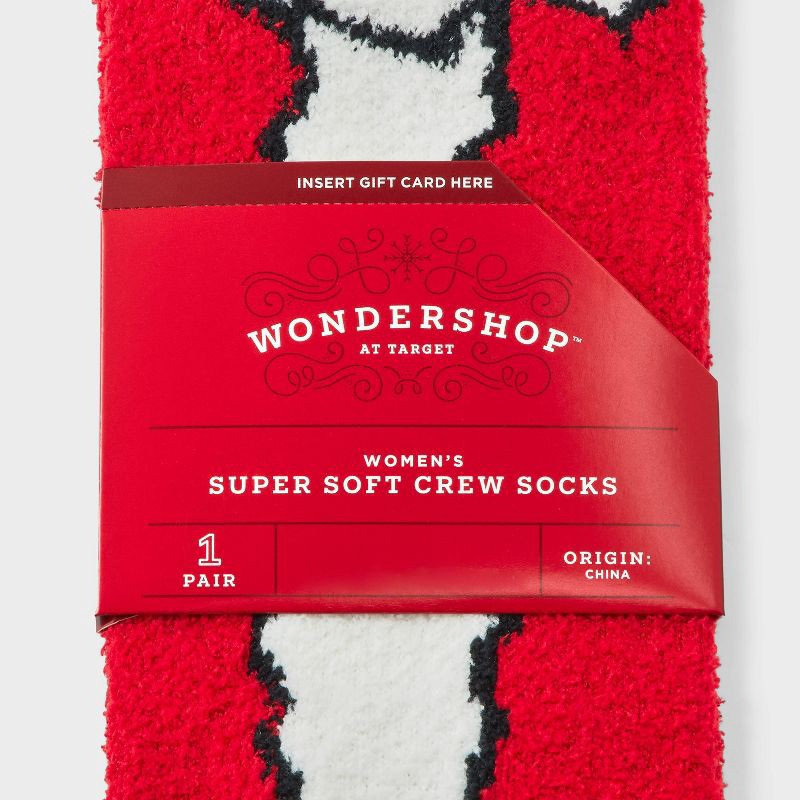slide 3 of 3, Women's Santa Christmas Cozy Crew Socks with Gift Card Holder - Wondershop™ Navy/Red/White 4-10, 1 ct